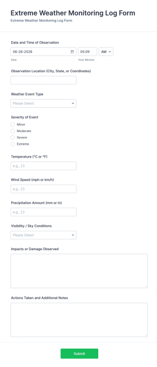 Extreme Weather Monitoring Log Form Template