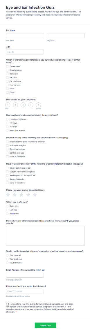Eye And Ear Infection Quiz Form Template
