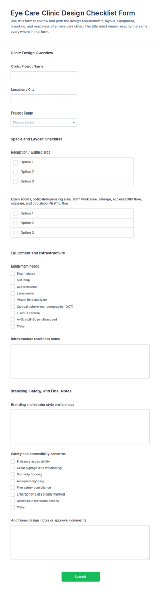 Eye Care Clinic Design Checklist Form Template