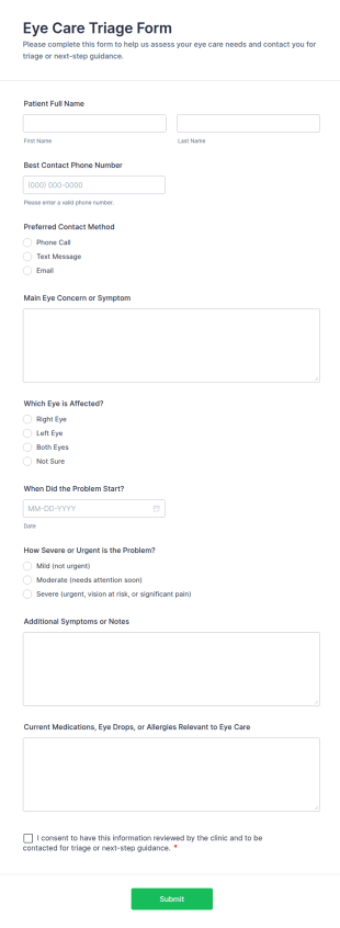 Eye Care Triage Form Template