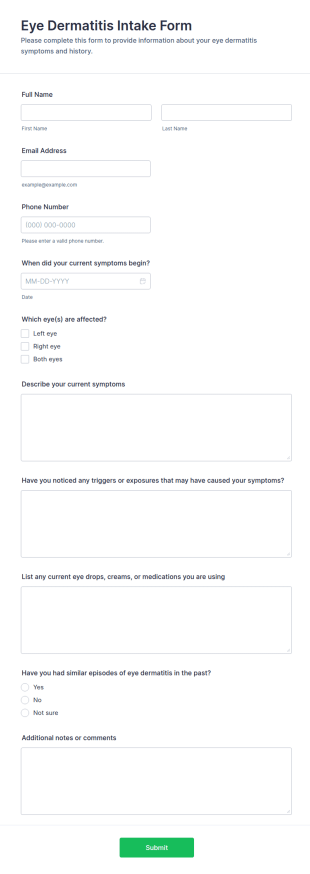 Eye Dermatitis Intake Form Template