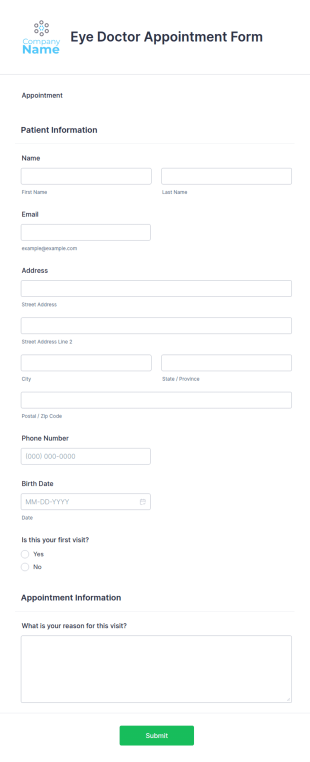 Eye Doctor Appointment Form Template