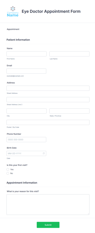 Eye Doctor Appointment Form Template