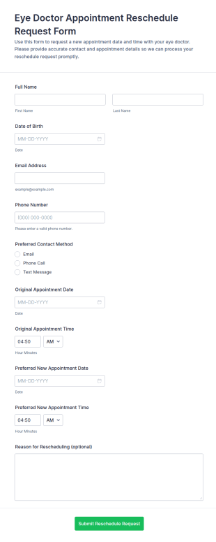 Eye Doctor Appointment Reschedule Request Form Template
