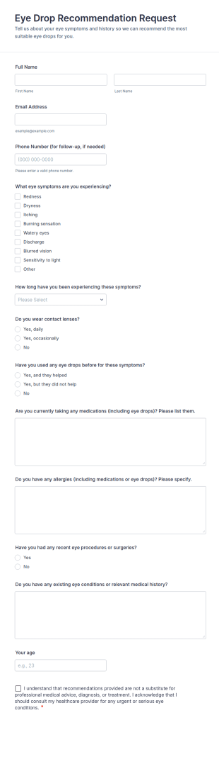 Eye Drop Recommendation Request Form Template