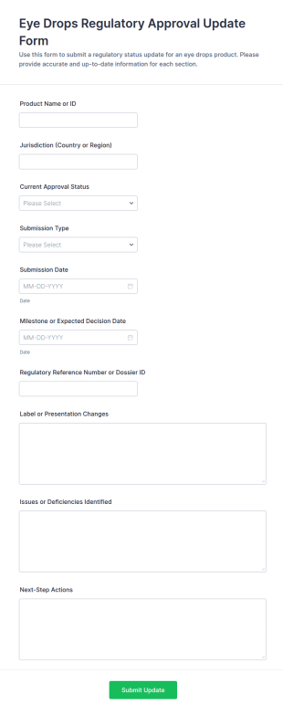 Eye Drops Regulatory Approval Update Form Template