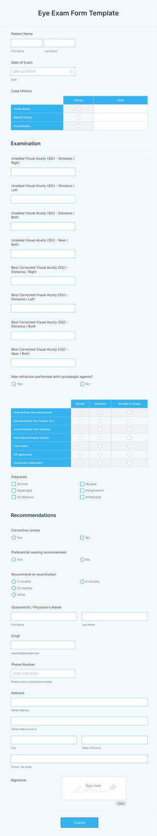 Eye Exam Form Template