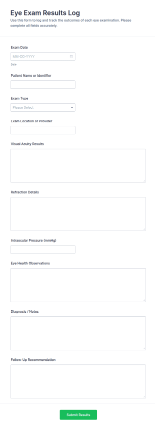 Eye Exam Results Log Form Template