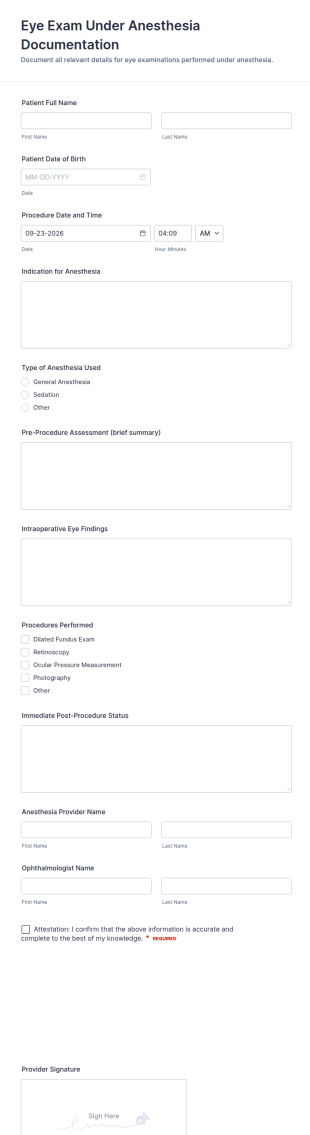 Eye Exam Under Anesthesia Documentation Form Template