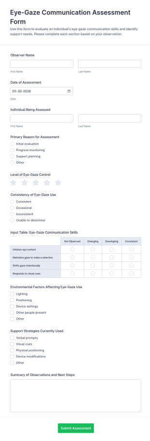 Eye Gaze Communication Assessment Form Template