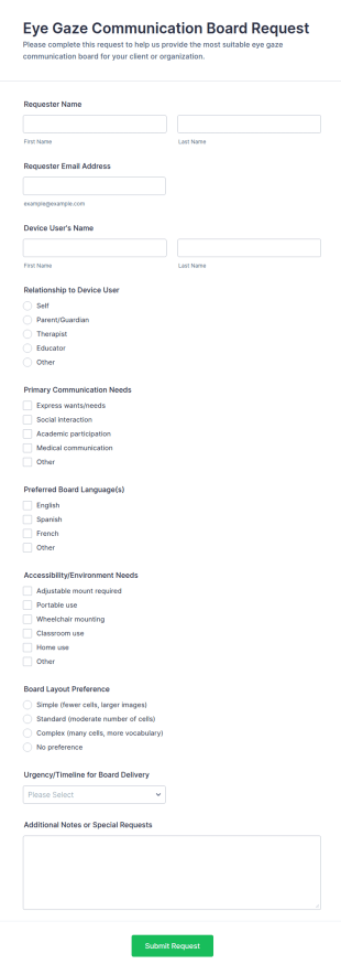 Eye Gaze Communication Board Request Form Template
