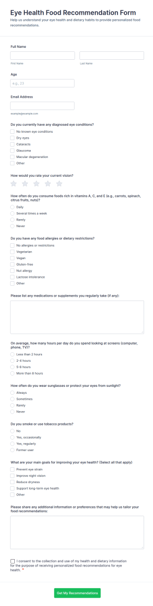 Eye Health Food Recommendation Form Template