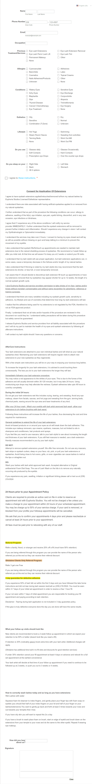 Eye Lash Extension Consent Form Template