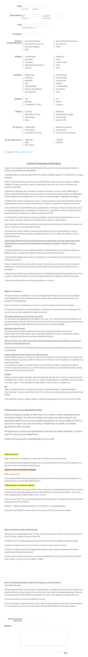 Eye Lash Extension Consent Form Template