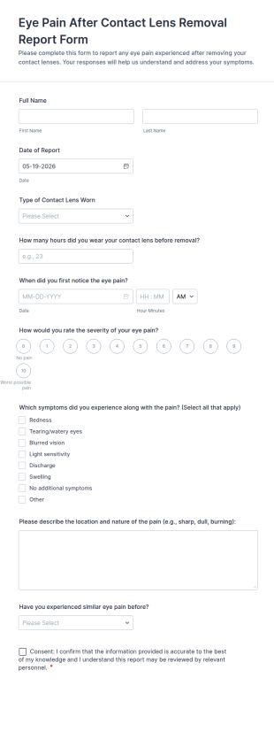 Eye Pain After Contact Lens Removal Report Form Template