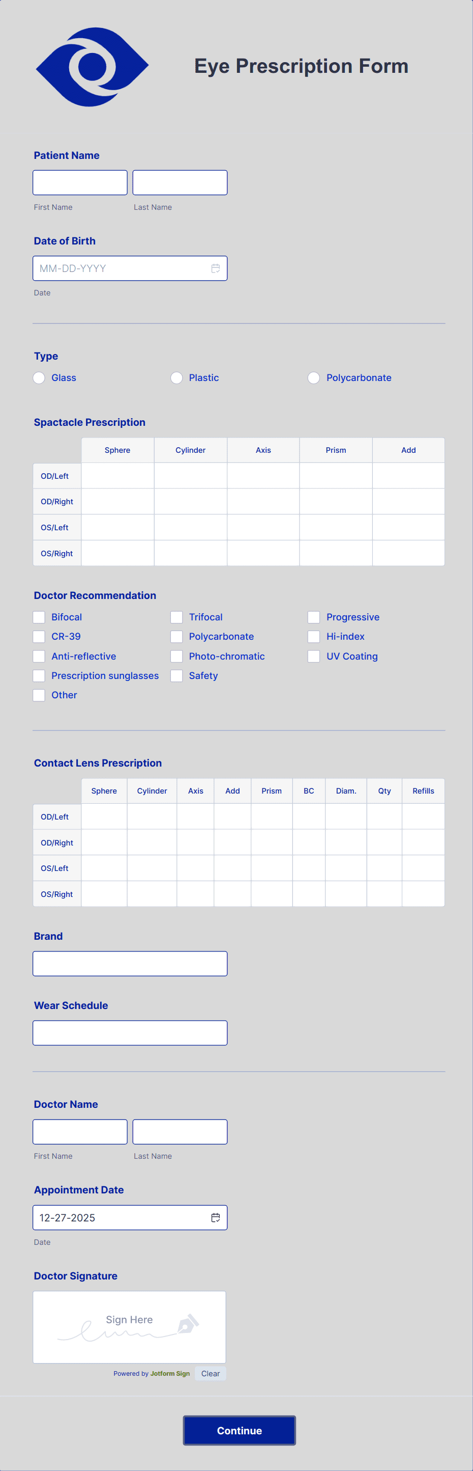 Eye Prescription Form Template | Jotform