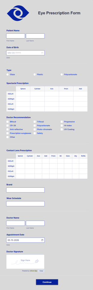 Eye Prescription Form Template