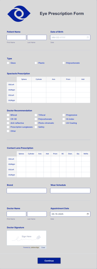 Eye Prescription Form Template