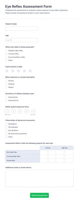 Eye Reflex Assessment Form Template
