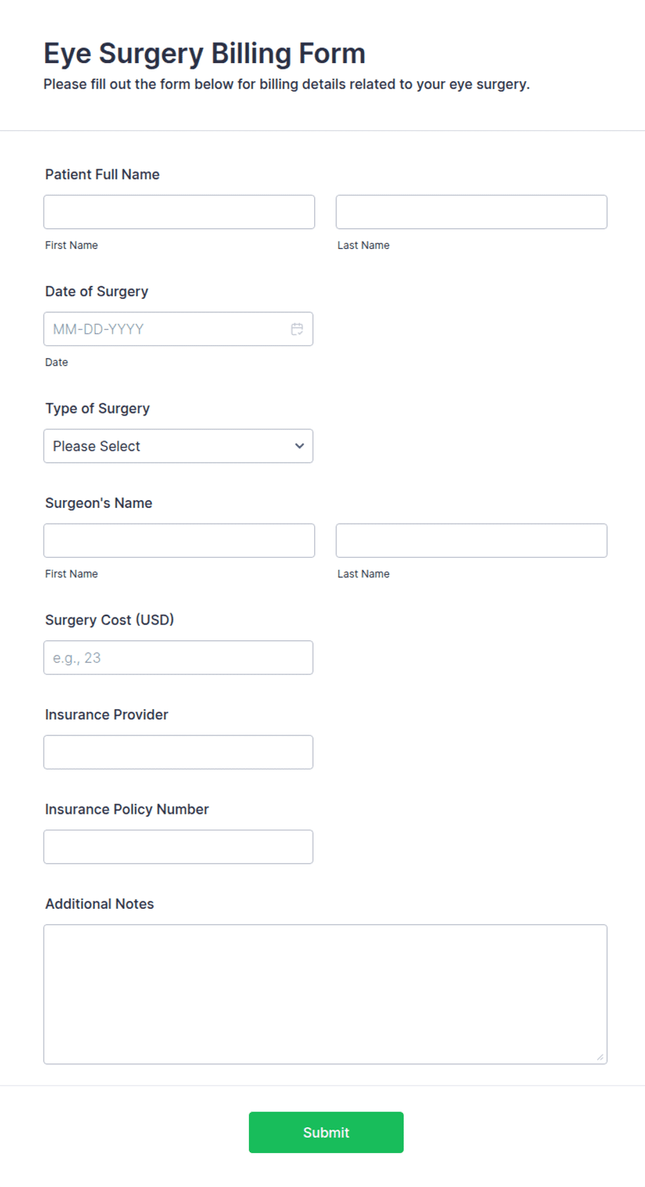 Eye Surgery Billing Form Template | Jotform