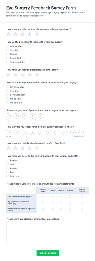 Eye Surgery Feedback Survey Form Template
