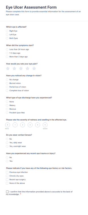Eye Ulcer Assessment Form Template