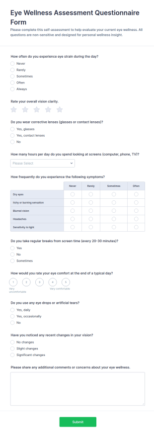 Eye Wellness Assessment Form Template