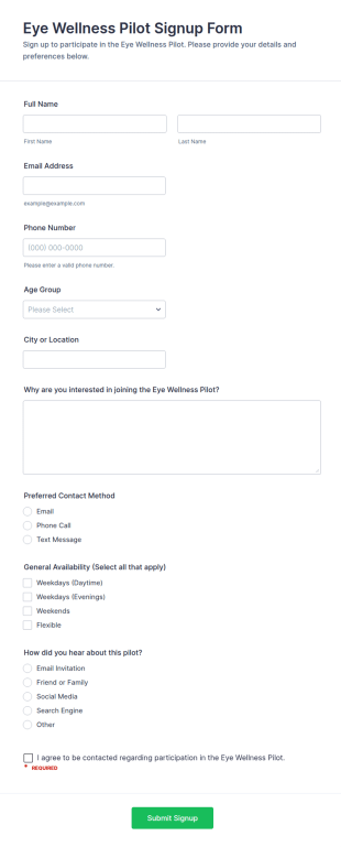 Eye Wellness Pilot Signup Form Template