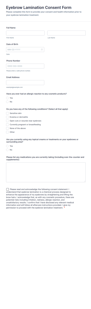 Eyebrow Lamination Consent Form Template