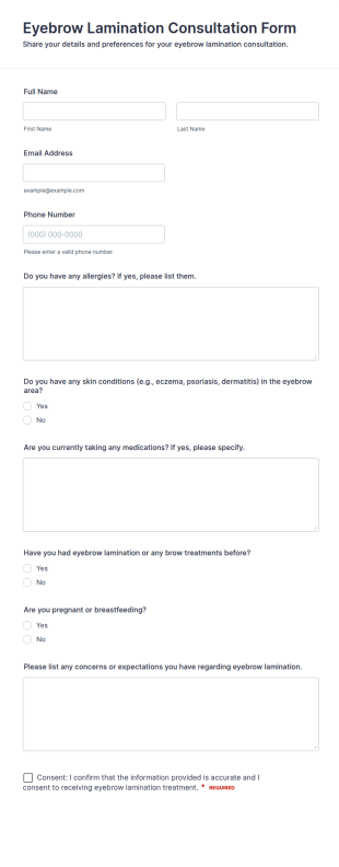 Eyebrow Lamination Consultation Form Template