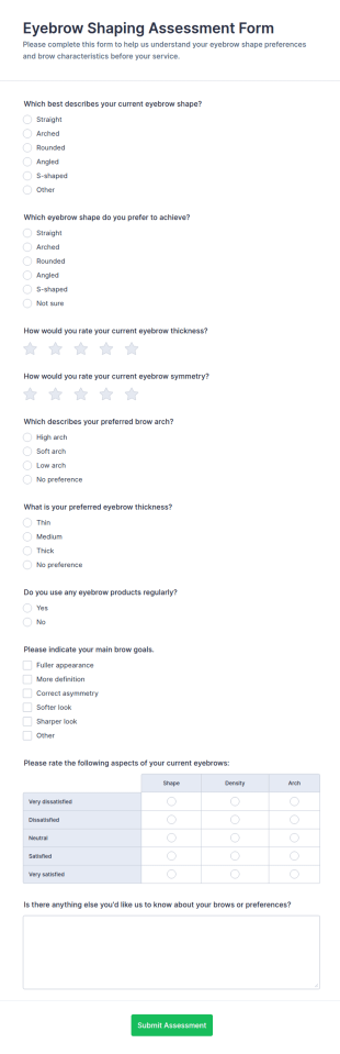 Eyebrow Shaping Assessment Form Template