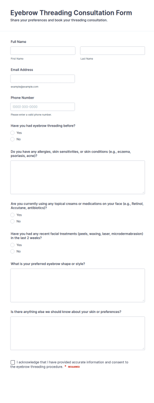 Eyebrow Threading Consultation Form Template