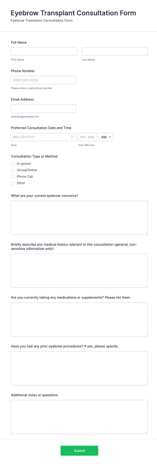 Eyebrow Transplant Consultation Form Template