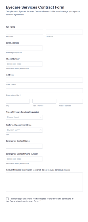 Eyecare Services Contract Form Template