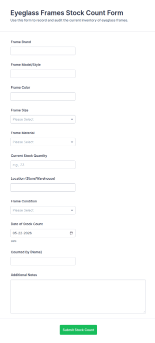 Eyeglass Frames Stock Count Form Template