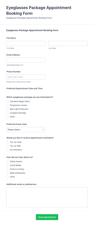 Eyeglasses Package Appointment Booking Form Template