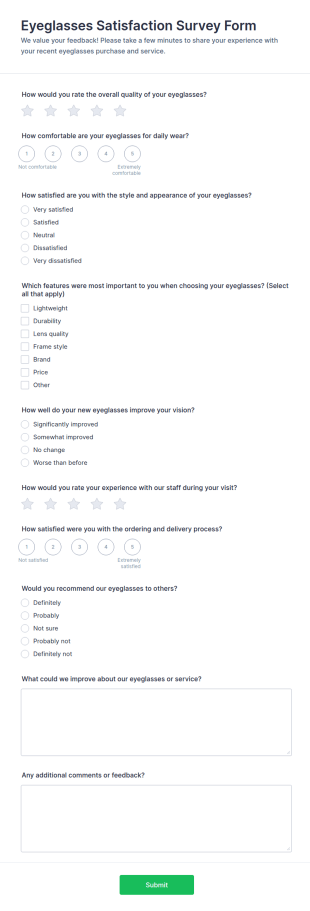 Eyeglasses Satisfaction Survey Form Template