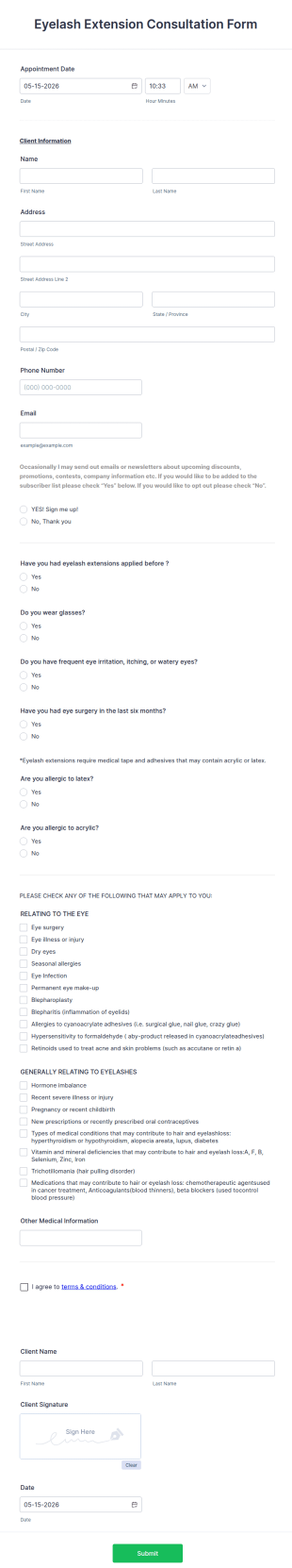 Eyelash Extension Consultation Form Template