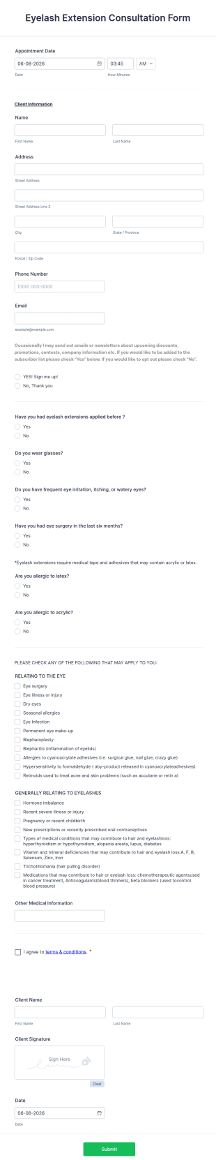 Eyelash Extension Consultation Form Template