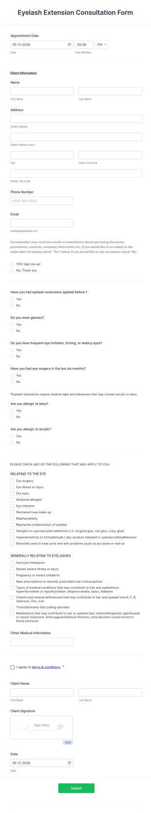 Eyelash Extension Consultation Form Template