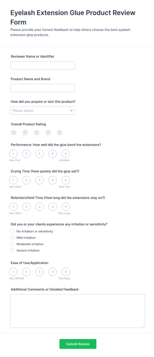Eyelash Extension Glue Product Review Form Template