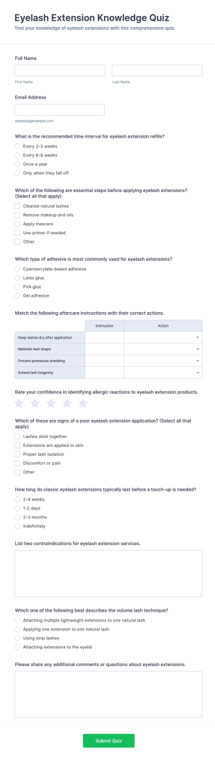 Eyelash Extension Knowledge Quiz Form Template
