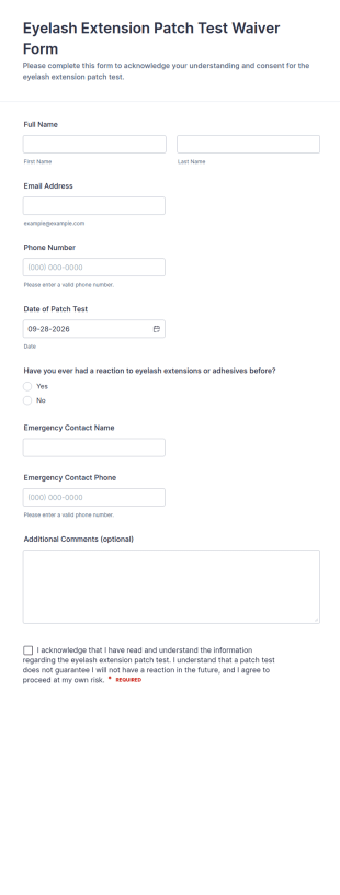 Eyelash Extension Patch Test Waiver Form Template
