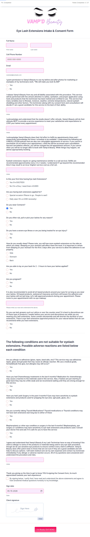 Eyelash Extensions Consent Form Template