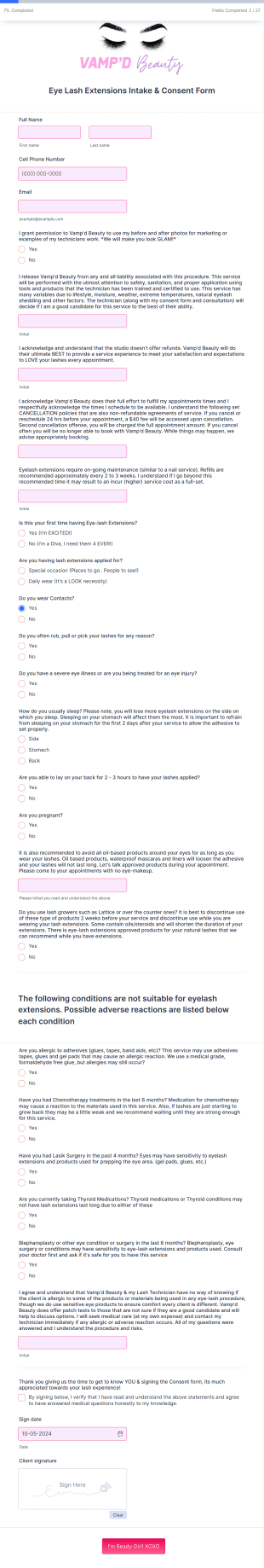 Eyelash Extensions Consent Form Template