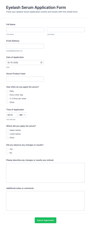 Eyelash Serum Application Form Template