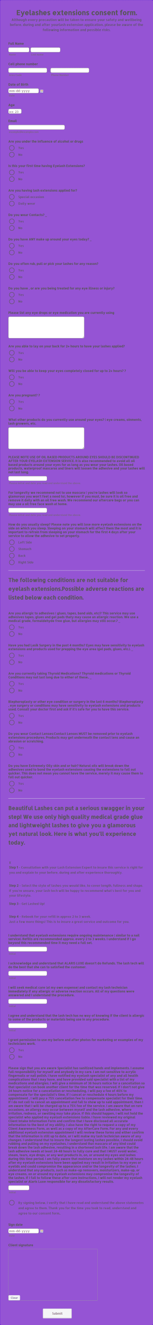 Eyelashes Extensions Consultation Form Template