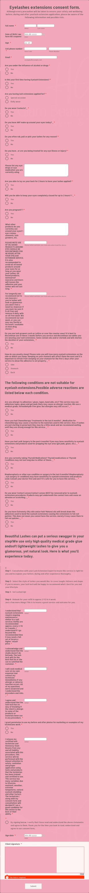 Eyelashes Extensions Form Template