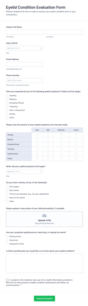 Eyelid Condition Evaluation Form Template