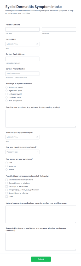 Eyelid Dermatitis Symptom Intake Form Template